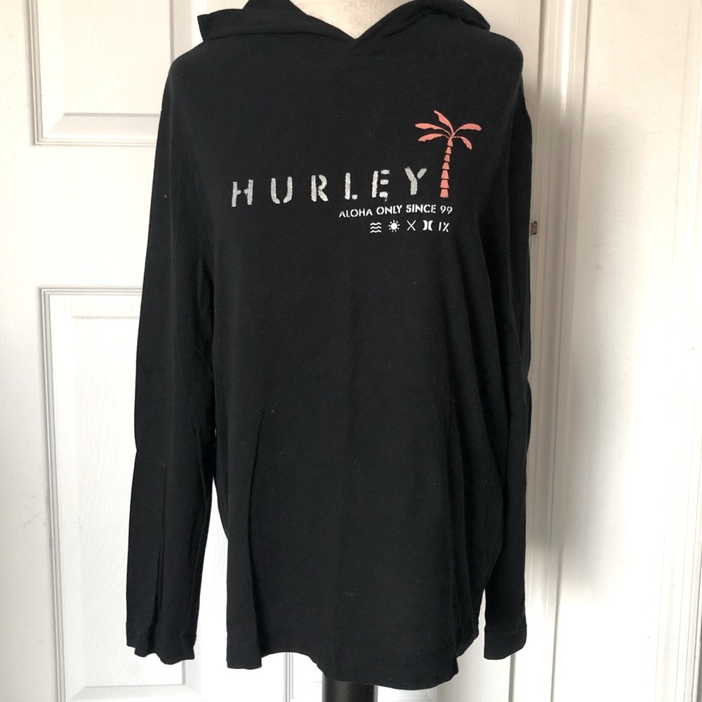 Hurley Black Hoodie with Coral Palm Graphic
